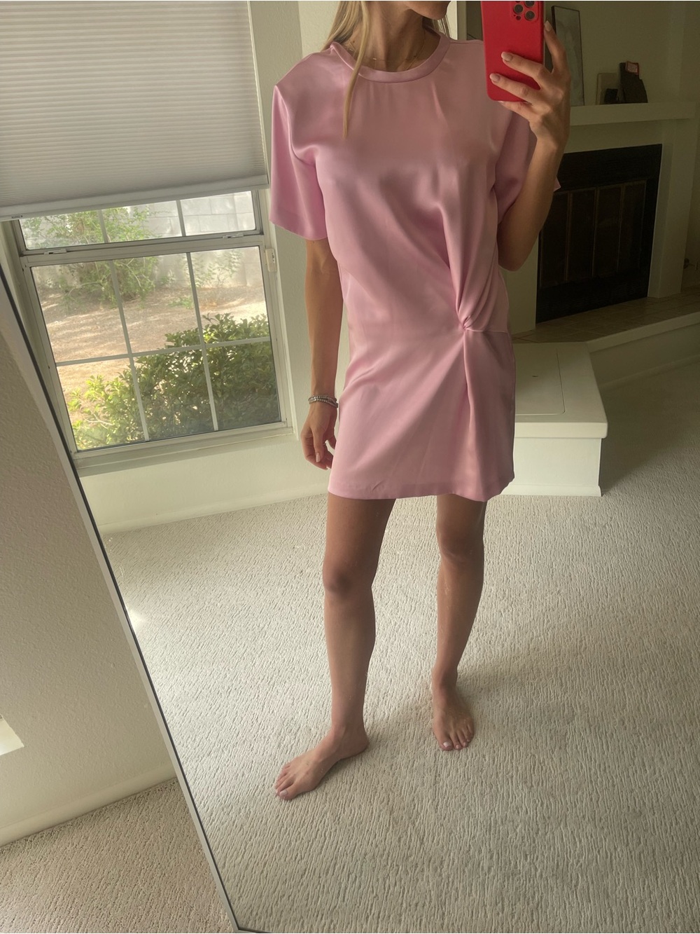 Zara Pink Twist-Detail Short Sleeve Dress
